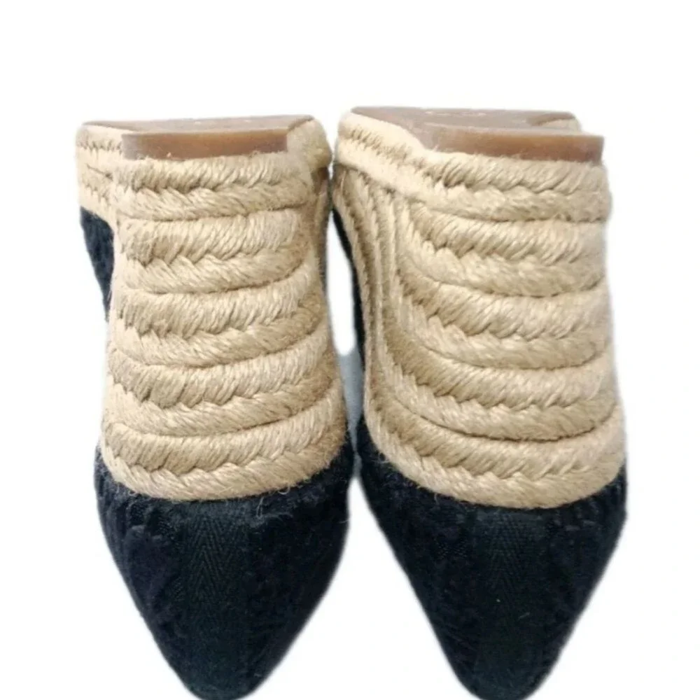 Tory Burch Jackie Wedge Espadrille Shoes Women’s Size 8.5 Black Crochet  Lace